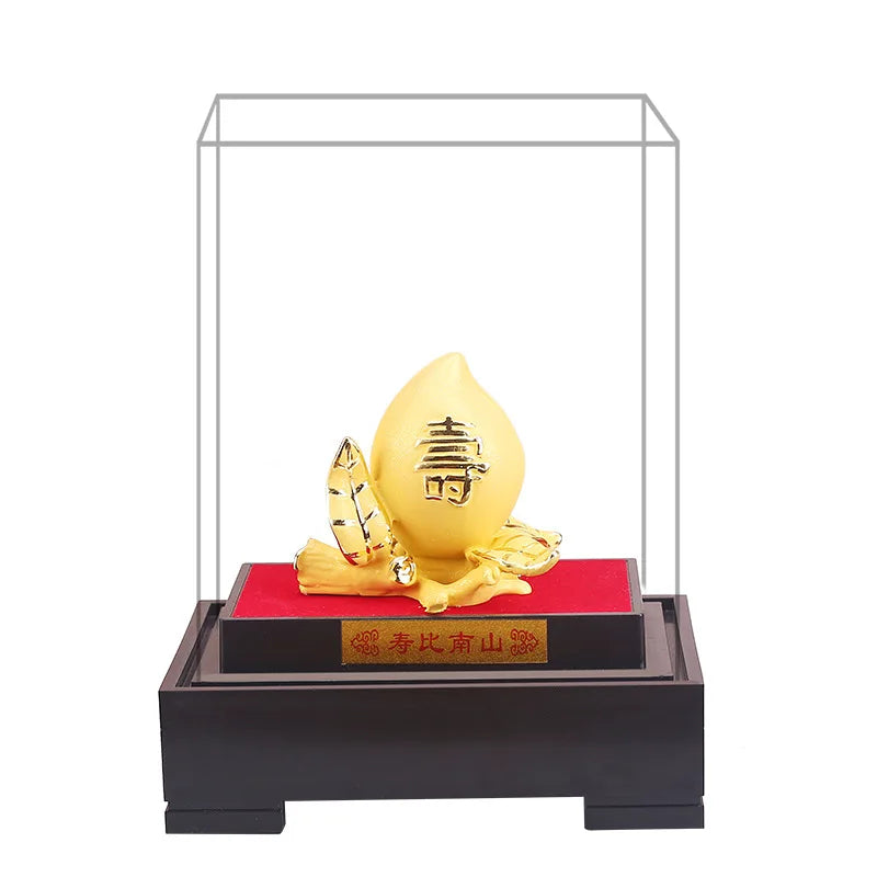 2026 Resin Cashmere Sand Gold Ornaments Fushou Double Peach Shoutao Birthday Gift for Elders Creative Home Decoration Statue