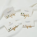 Ins Style Green Zircon Stud Earrings Set Gecko Dinosaur Owl Small Animal Personality Fashion Women 18K Gold Plated