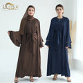 2026 Loriya 3pcs Abaya Women Muslim Dress Set Ruffle Sleeves Ramadan Kaftan Open Cardigan Kimono Islamic Clothing Dubai Abaya