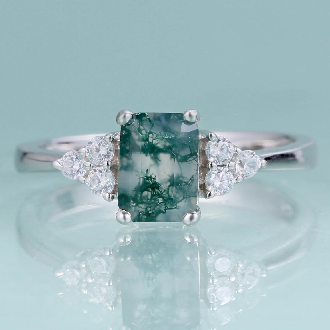 K301 Large Production Capability 925 Sterling Silver Jewelry Factory in China Classic Manufacturer Handmade Moss Agate Ring