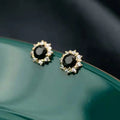 Hot Selling 18k Gold Plated Stud Earring 925 Sterling Silver Round Black Diamond Stud Earring