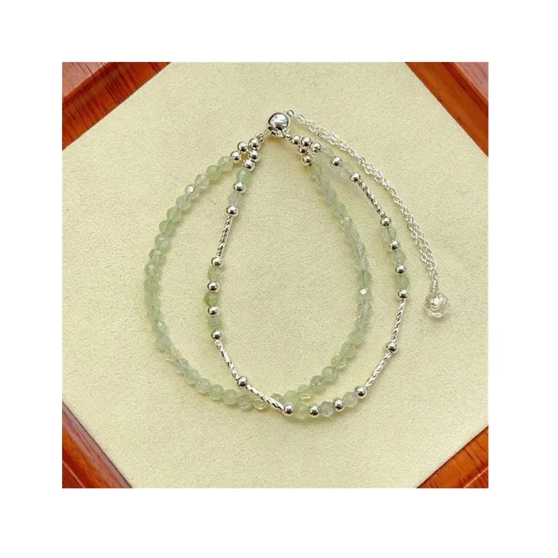 Natural Prehnite Faced Double Circle Bracelet Natural Crystal Gemstone Fashion Jewelry
