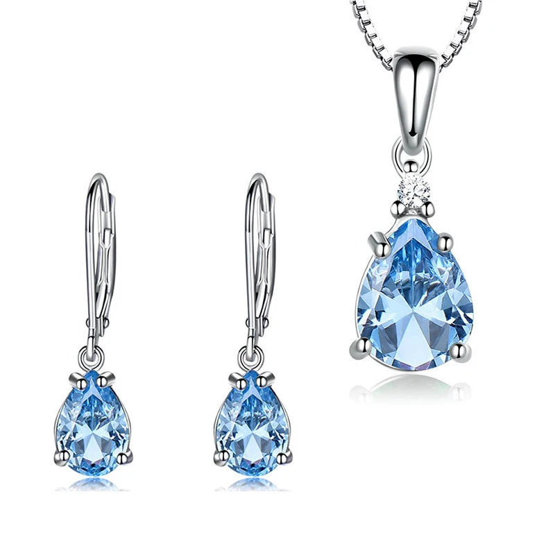 Fashion Jewelry Drop Shiny Zircon Diamond 925 Sterling Silver Necklace Pendant Earrings Jewelry Sets 2022