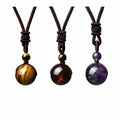 16MM Natural Tiger Eye Amethyst Obsidian Pendant Necklace Lucky Blessing Protection Beads Necklace for Women Men