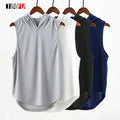 New Sports Gym Sleeveless Knitted Hooded Vest Men Blank Customized Tshirt Bodybuilding Stringer Tank Tops Breathable Quick Dry