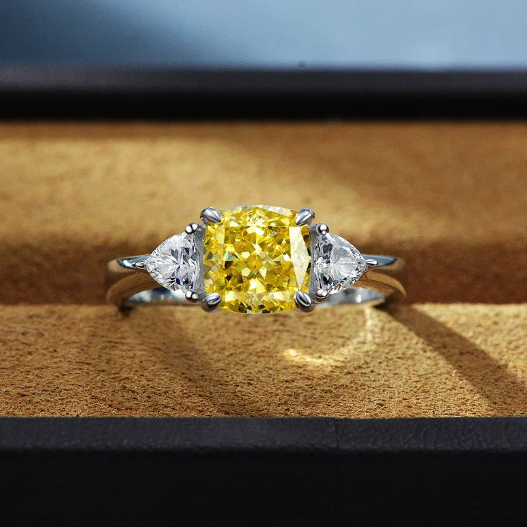 New Design S925 Silver Open Ice Flower Cut 7*7 High Carbon Diamond Ring for Girl