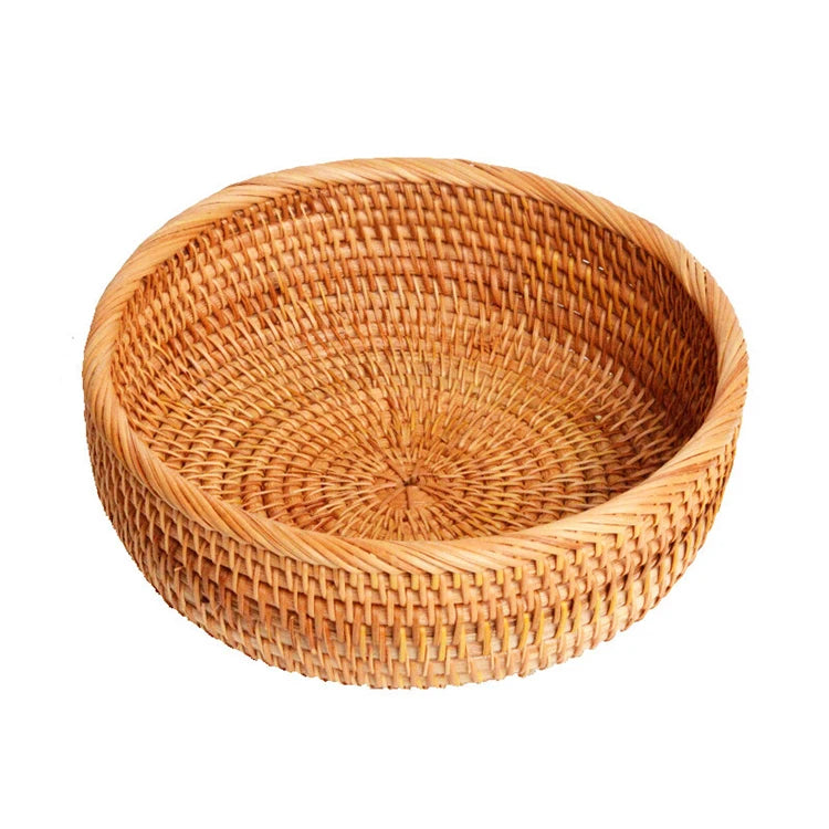 Wholesale Empty Woven Wicker Handle Picnic Basket with Lid Bread Fruit Gift Food Storage Basket Kitchen Use Rattan Wood Material