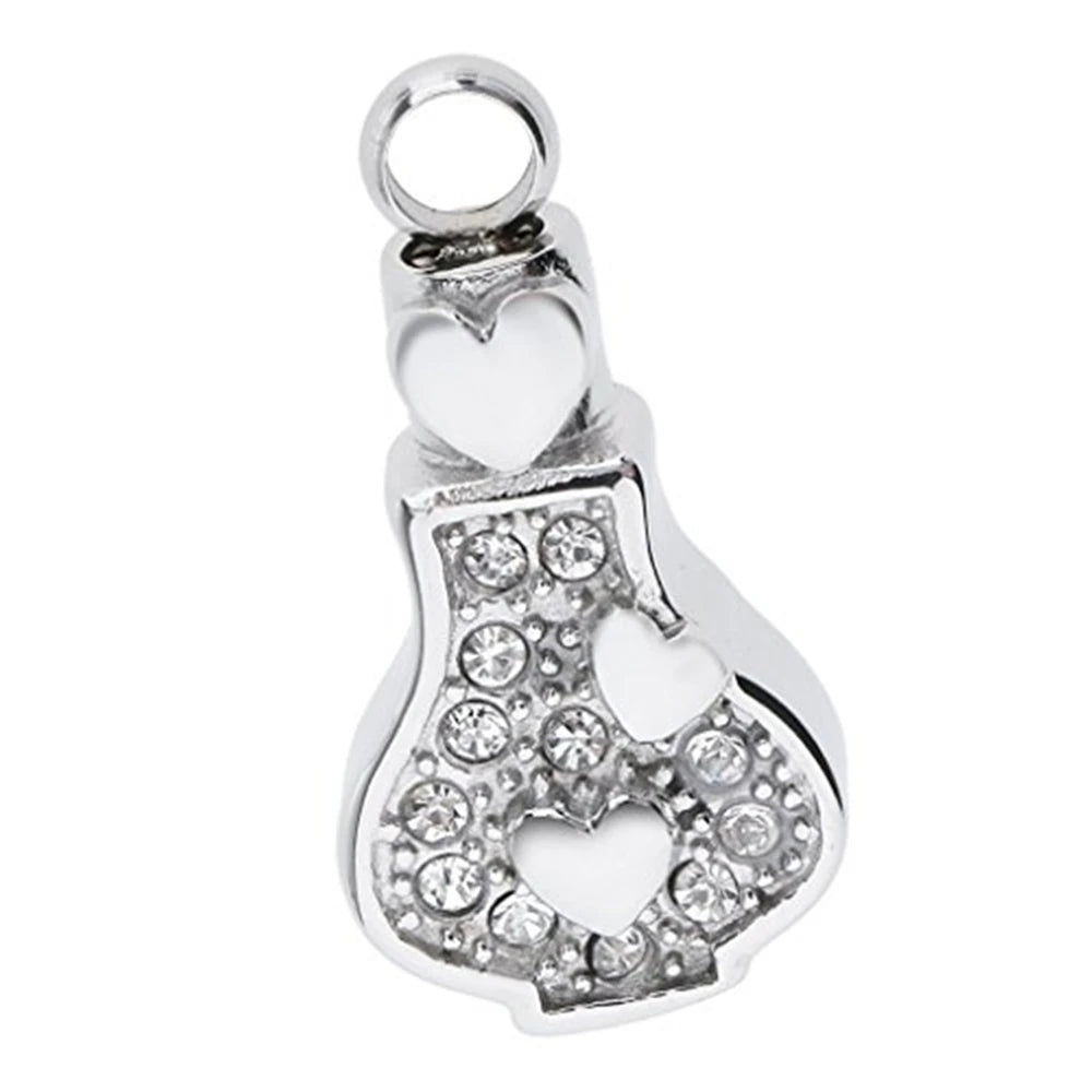 Time Bottle Stainless Steel Silver Plated Vintage Cremation Aquarius Necklace Pendant Ash Memorial Crystal Keepsake Urn Lucky