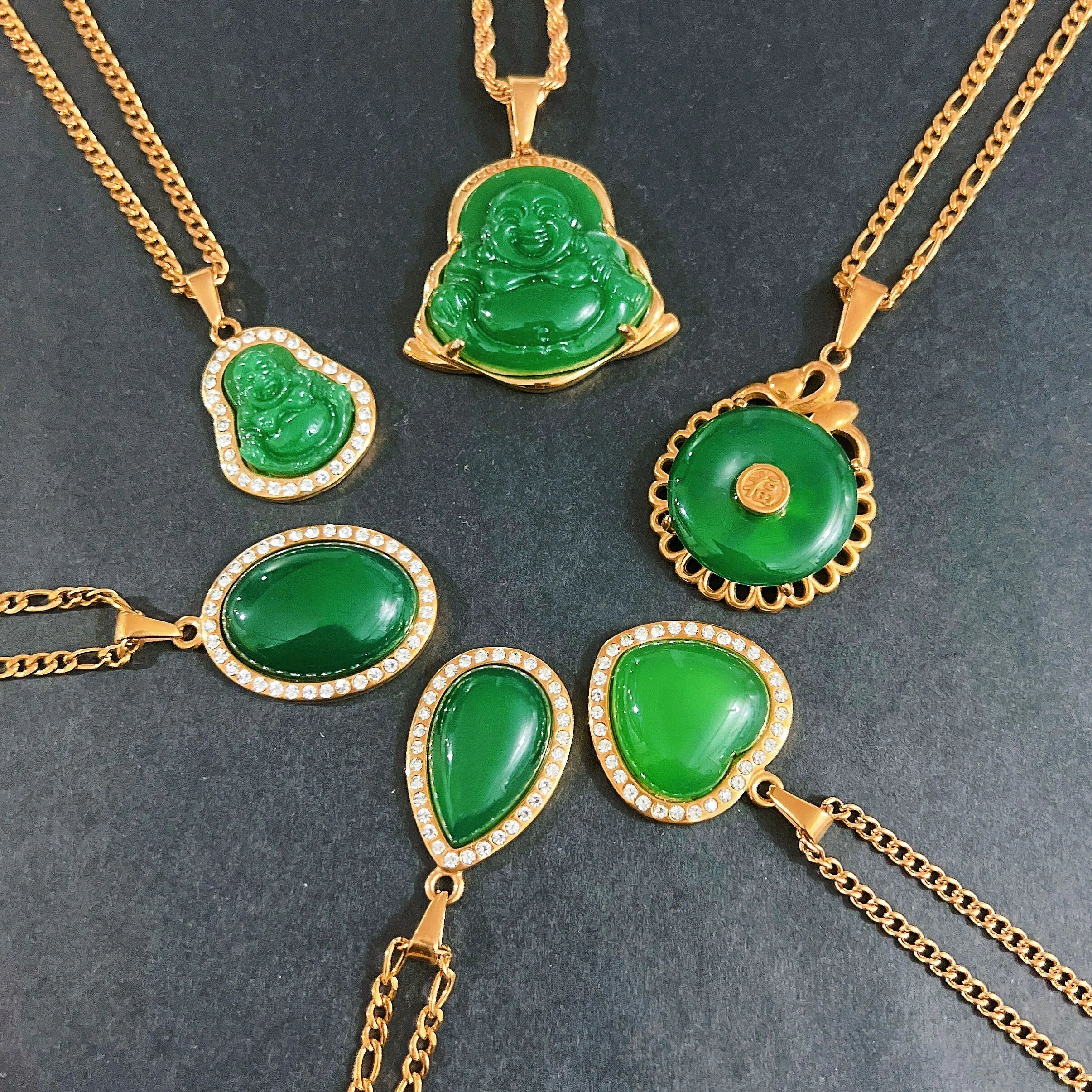 Religious Jewelry Thai Buddha Necklace Crystal Edge Agate Jade Maitreya Buddha Natural Jade Laughing Buddha Pendant Necklace
