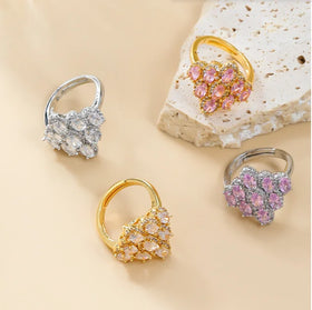 New Silver Color Luxury Big Wedding Copper Inlaid Zircon Rings for Bridal Women Engagement Finger Party Gift Designer Jewelry