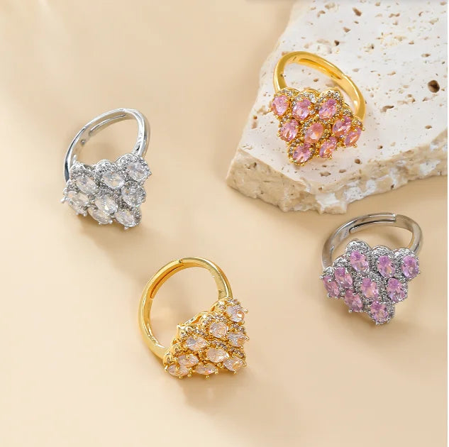 New Silver Color Luxury Big Wedding Copper Inlaid Zircon Rings for Bridal Women Engagement Finger Party Gift Designer Jewelry