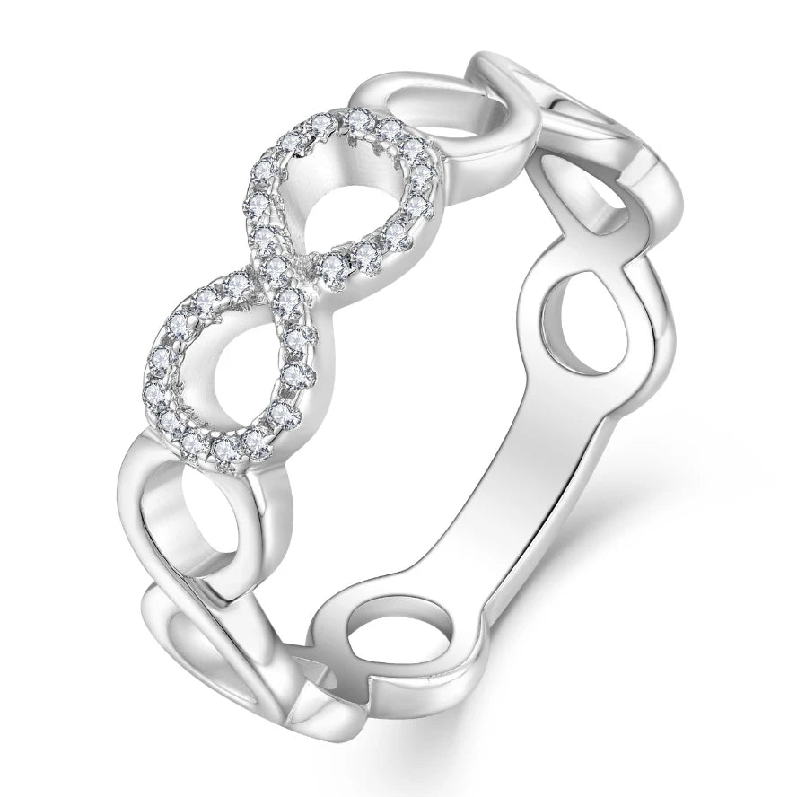 YILUN Timeless Rhodium Plating Love Promise Ring Cubic Zirconia 925 Sterling Silver Infinity Ring for Women's Jewelry