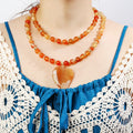 Wholesale Bohemian Fashion Cute Women Custom Jewelry 8/10mm Natural Stone Bead Heart Shape Agate Pendant Double Layered Necklace