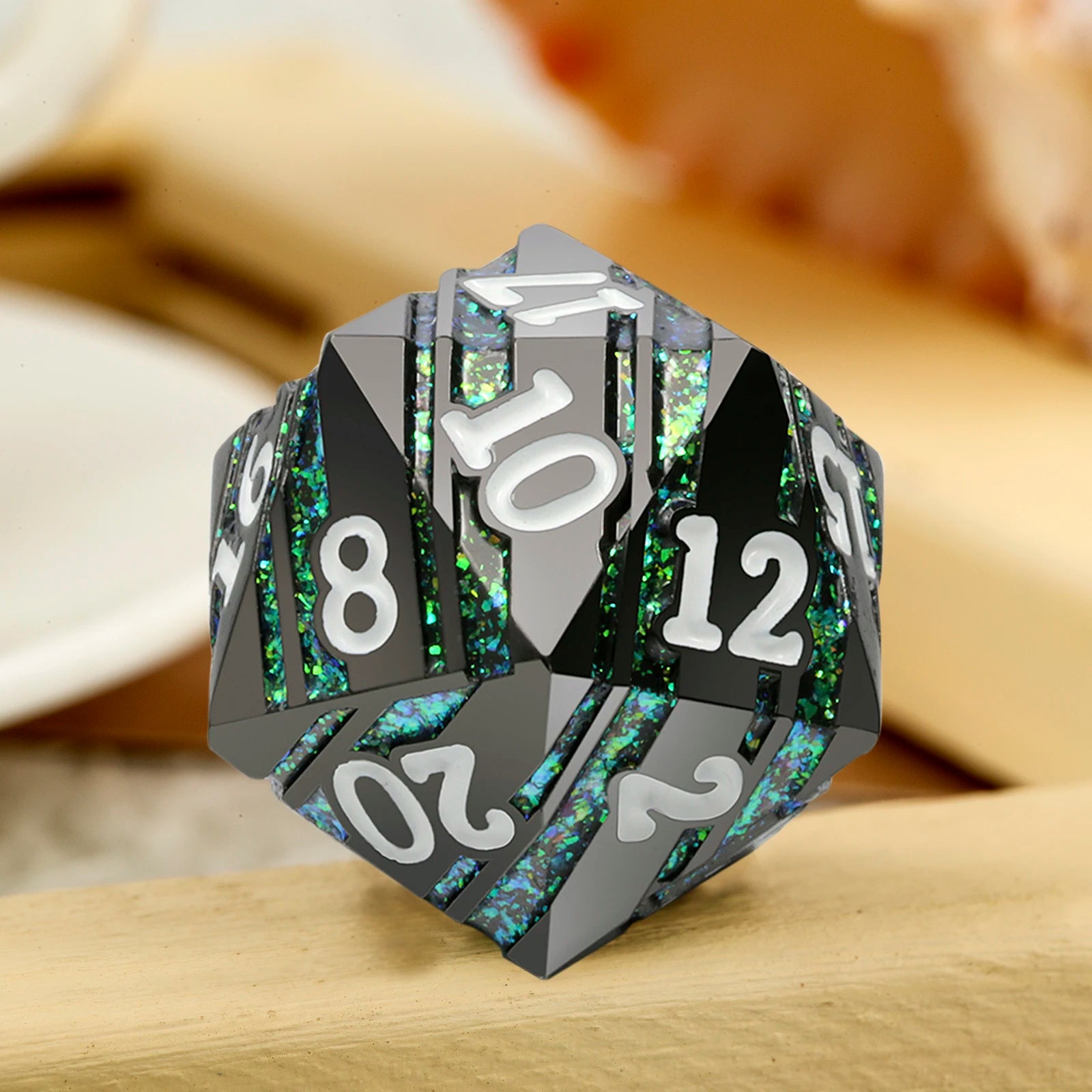 33mm Stripe Metal D20 Dice DND Game Die 20 Sided Dnd Dice D&D Dice D20 Purple Green Blue Stripes for Tabletop Games