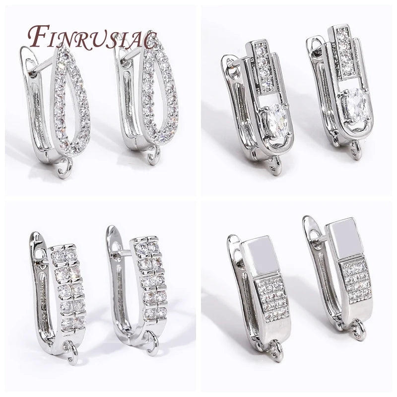 18K Gold Plated Inlay Zircon Basic Earring Hook Clasp Accessories DIY Earring Making Material Jewelry Findings Components