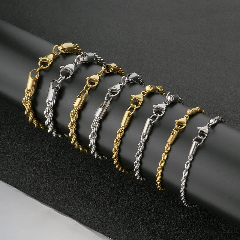 Waterproof Tarnish Free Jewelry Wholesale Custom Rope Chain Bracelet Stainless Steel 18K Gold Plated Chain Bracelet