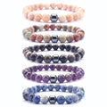 Luxury Unisex Lucky Chakra Bracelet Semi-Precious Crystal Colored Amethyst Lapis Quartz Natural Healing Stone Jewelry for Men