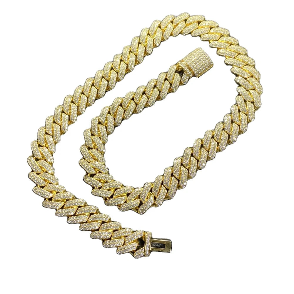 HQ GEMS HQ GEMS 14mm Solid Silver Full Iced Out Diamond VVS Moissanite Hip Hop Cuban Chain Link Miami Chokers Necklace for Men