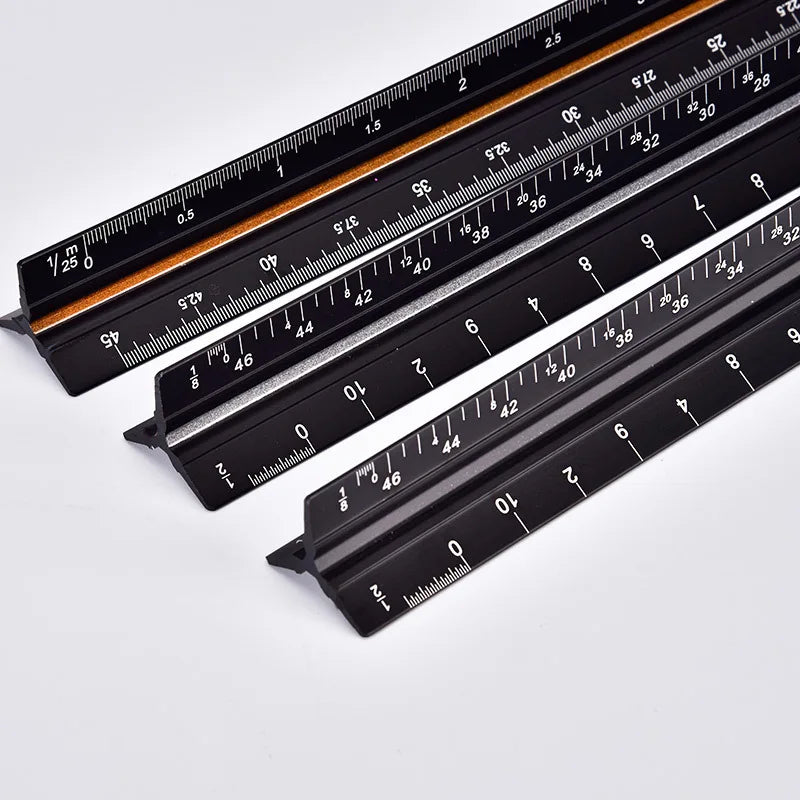 Three-Edged Triangular Architect Scale Ruler Aluminum Alloy Metal with Laser Numbers MegaBDM