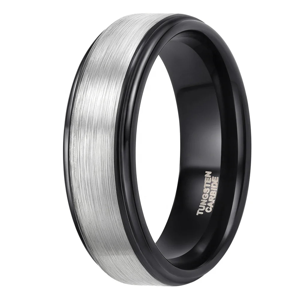 OAHLAN Fashion Tungsten Carbide Rings 8mm Men's Brushed Wedding Band Black Engagement Ring Comfort Fit Anti Rust Waterproof