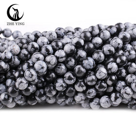 Zhe Ying 6/8/10mm Snowflake Obsidian Beads Round Smooth Snow Flake jasper Snowflake Obsidian Beads