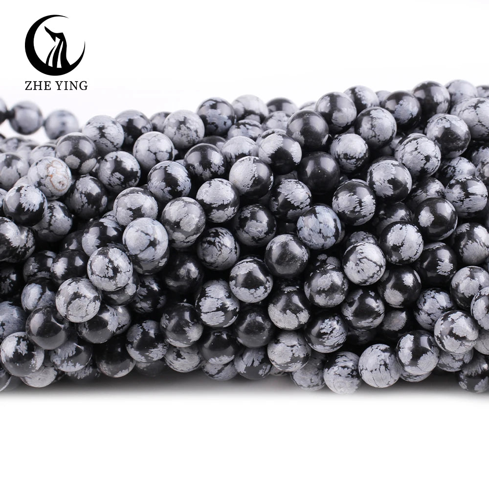 Zhe Ying 6/8/10mm Snowflake Obsidian Beads Round Smooth Snow Flake jasper Snowflake Obsidian Beads