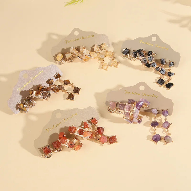 Hot Selling 3-Pairs Set of New Fashion Cross-Border Irregular Organic Natural Healing Stone Drop Earrings Ear Accessories