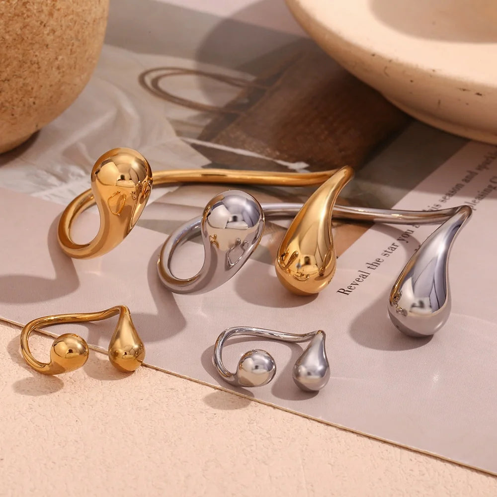 Minimalist Jewelry Water Drop Gold Plated Bangles Tarnish Free Jewelry Stainless Steel Bangle