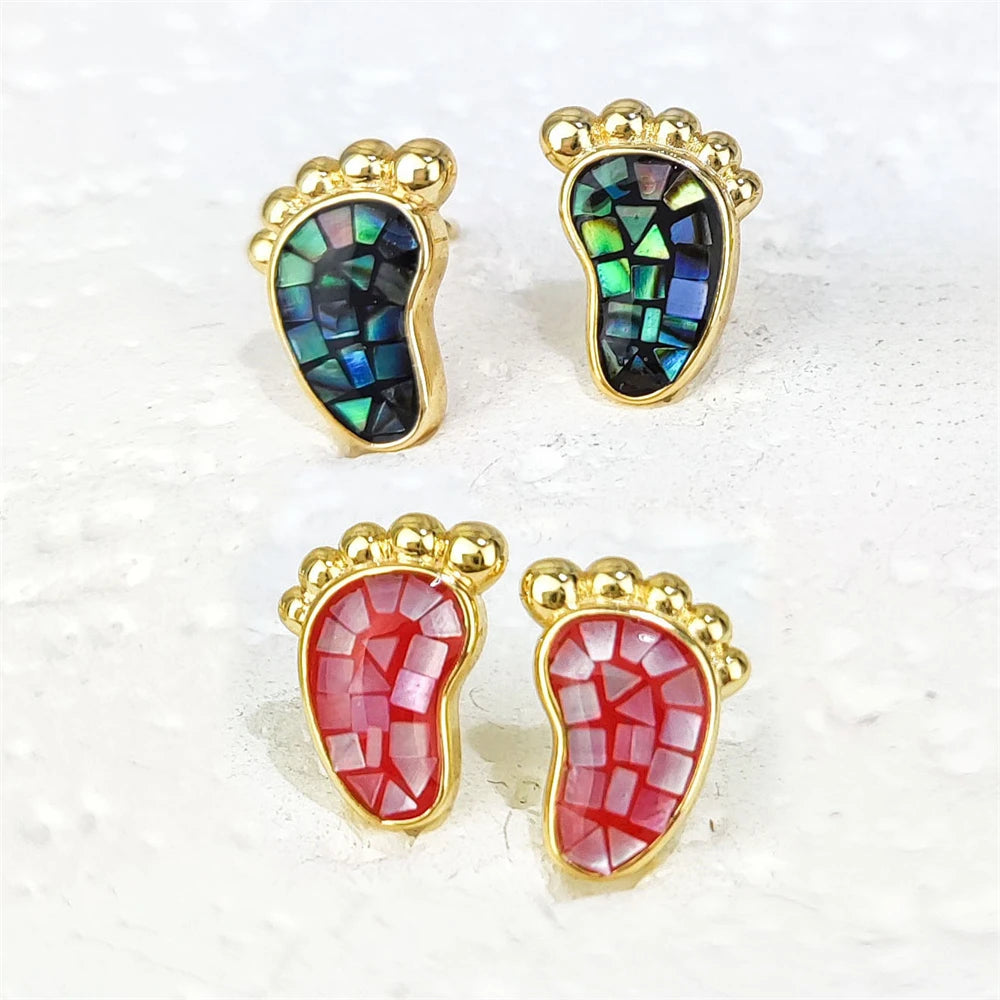 2025 New Arrivals Gemstone Jewellery S925 Silver Studs Fashion Cute Design Wholesale Foot Shape Earrings Shell Jewelry for Women