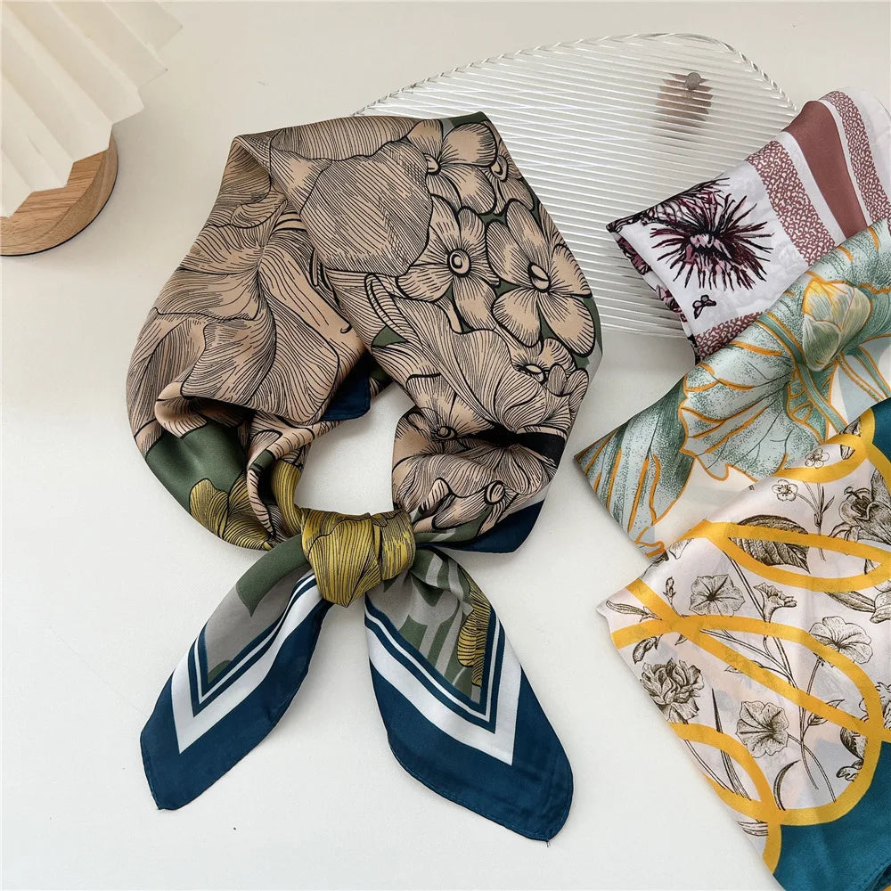 High-end Silk Scarf Lady 70*70cm Polyester Silk Square Scarf Women Soft Satin Headband Foulard Bag Ribbon