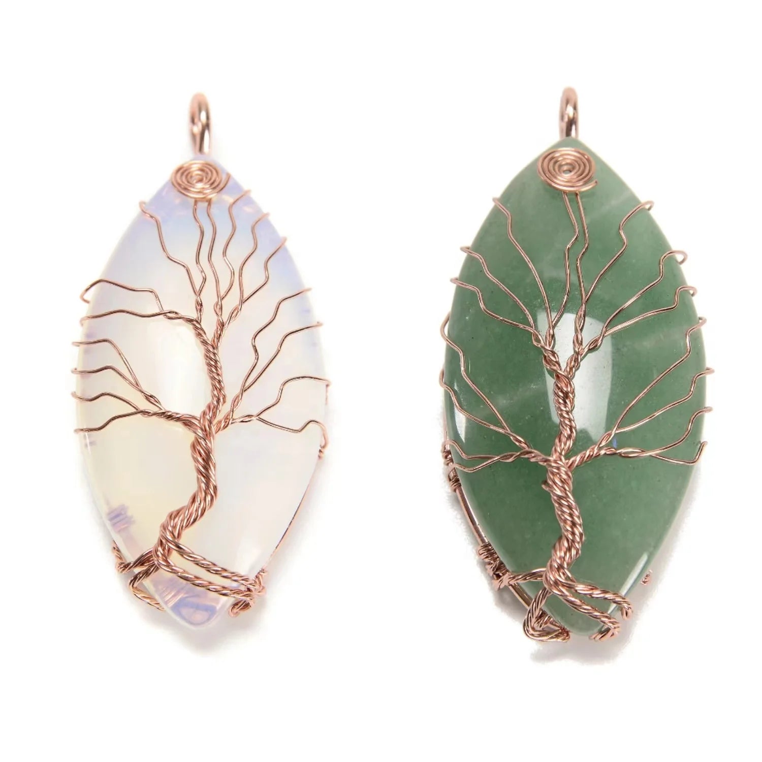 Natural Amethyst Aventurine Lapis Obsidian Opalite Tiger Eye Clear Rose Quartz Crystal Horse Eye Pendant with Wire Wrap Tree