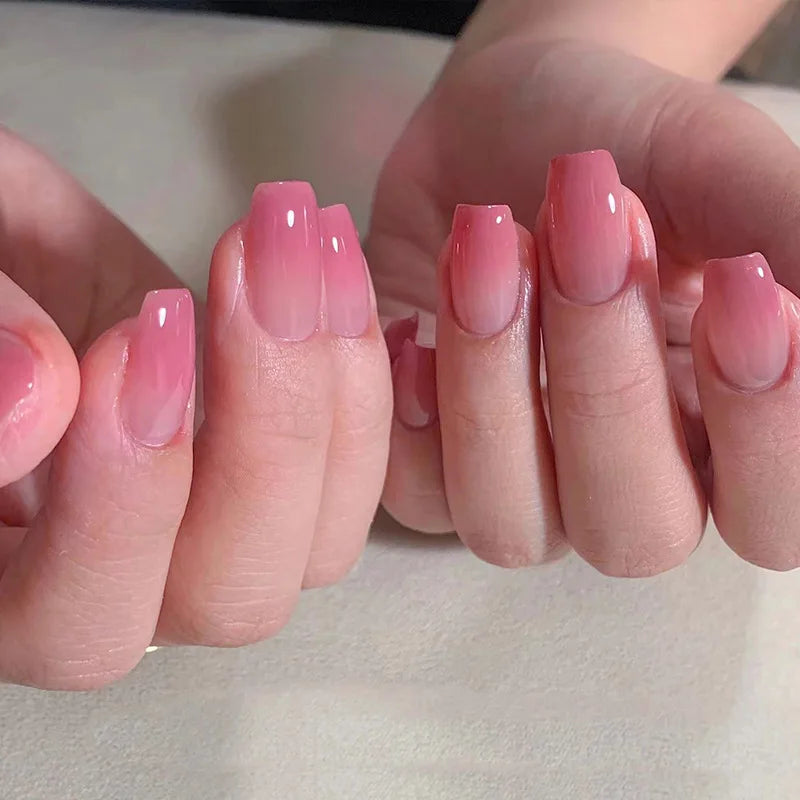 Press on Nails Full Cover Wear Gradual Red Ballerina Nail Patch Artificial Fingernails for Women