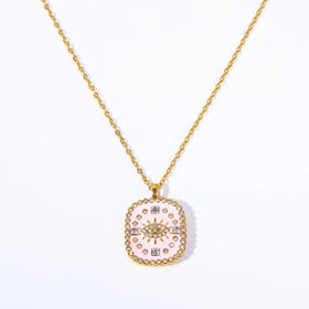 Double Side Devil's Eye Stainless Steel 18K Gold Plated Trendy Geometric Pendant Necklace Full Diamond for Women Party Wedding
