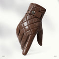 Fashionable Winter Warm Fleece Lining Plaid Gloves Sheepskin Leather Gloves