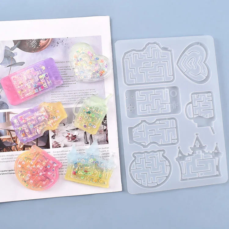 YS DIY Maze Castle Love Mould Silicone Dried Flower Resin Decorative Game Console Quicksandbox Mould Type Candle Plaster Tools