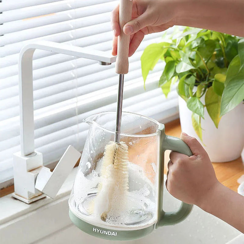 Customizable 360 Degree Rotating Water Bottle Cleaning Brush Long Wood Handle with Natural Bristles