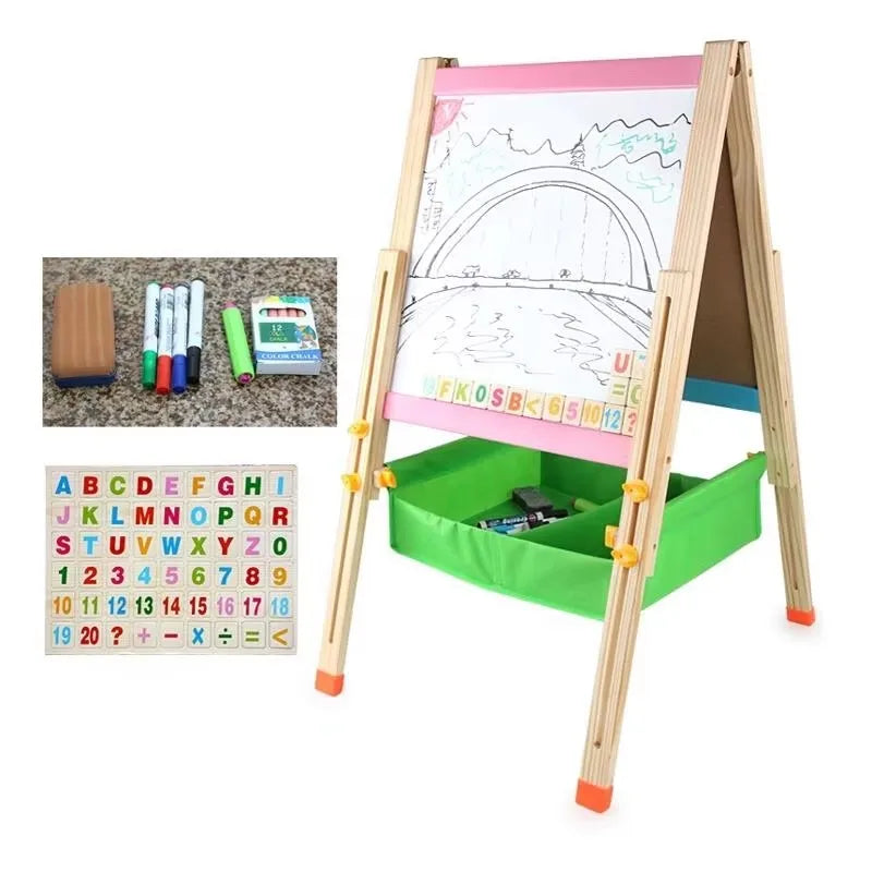 Wholesale Montessori Children's Wooden Double-sided Folding Lifting Drawing Board Game Educational Painting Toys for Kids