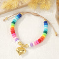 Go2boho Rainbow Heishi Beaded Bracelet Soft Clay Beads Gold Plated Heart Charm Adjustable Bracelet for Women Couple Gift