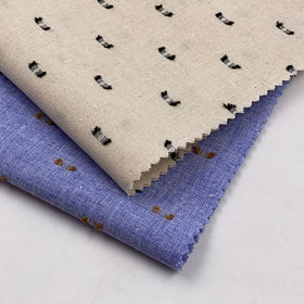 New Trends Men Shirt Yarn Dyed White Blue 16s Dot Cutting Motif Plumeti 50% Cotton 40% Poly 10% Linen Blended Fabric