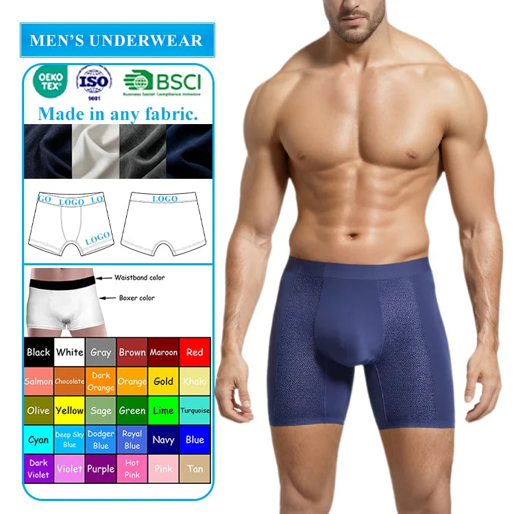 Wholesale Breathable Seamless Modal Running Underwear Plus Size Long Men's Boxer Brief