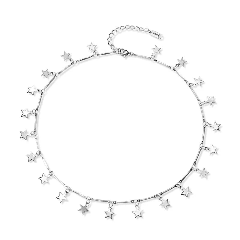 Dainty Stainless Steel Tiny Stars Pendant Women Choker Necklace Silver Color Short Chain Adjustable Necklace Jewelry for Ladies