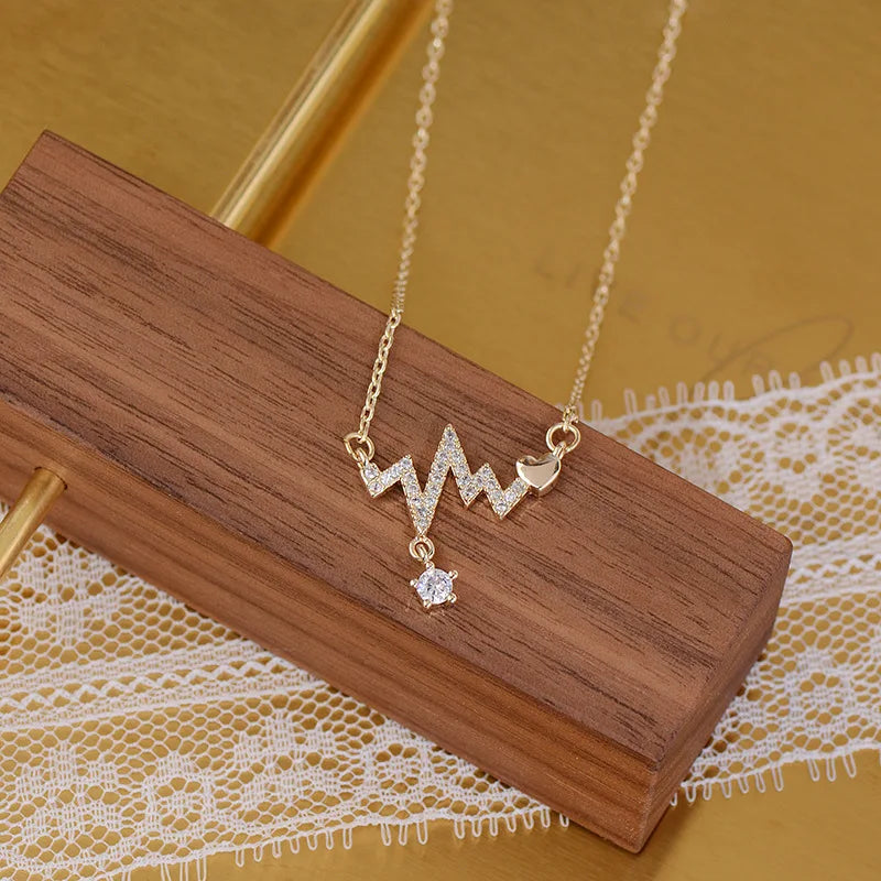 Kalung CZ  2022 Micro Pave Cubic Zircon Necklace 14k Gold Plated Women CZ Heartbeat Necklace for Lover