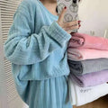 Wholesale Women's Pajamas Set 2023 Winter Flannel Pajamas Two-Piece Coral Fleece Homewear New Casual Striped Warm Sets