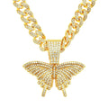Men Women Iced Out Bling Big Butterfly Pendant Necklace With 13mm Miami Cuban Chain HipHop Necklaces Fashion Charm Jewelry