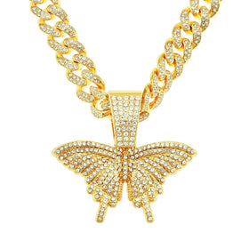 Men Women Iced Out Bling Big Butterfly Pendant Necklace With 13mm Miami Cuban Chain HipHop Necklaces Fashion Charm Jewelry