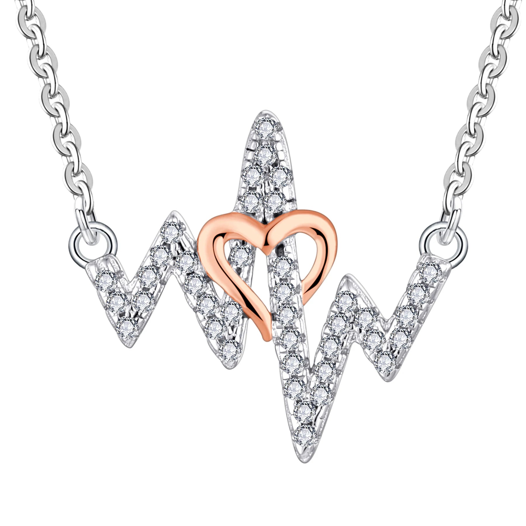 Yh Jewellery Dainty Micro Pave Cz Heart Beat Necklace 925 Sterling Silver Zircon Heartbeat Pendant Necklace