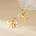 925 Sterling Silver Elegant Delicate Bow Drop Hoop for Women Fashion Simple Romantic Ribbon Accessories for Weddings Parties