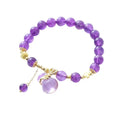 Trendy Amethyst Crystal Bead Bracelet with Gold Plated Money Bag Pendant Rose Gold Bangles for Women's Party or Gift