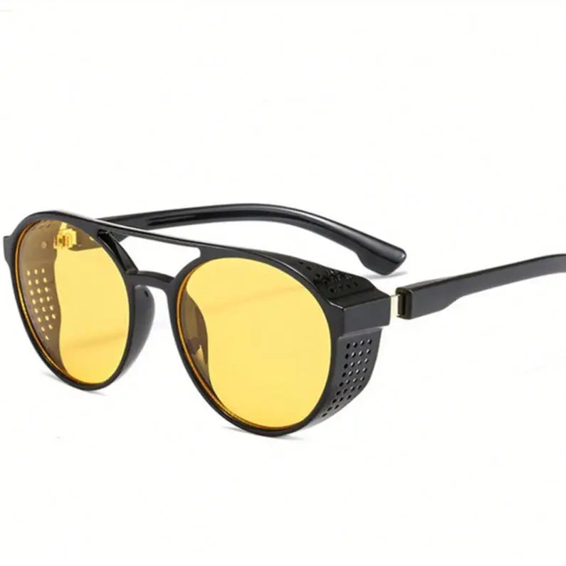 Steampunk Glasses Retro Night Vision Driver Round Flip up Glasses Eyewear Full Frame Yellow Glasses for Night Driving