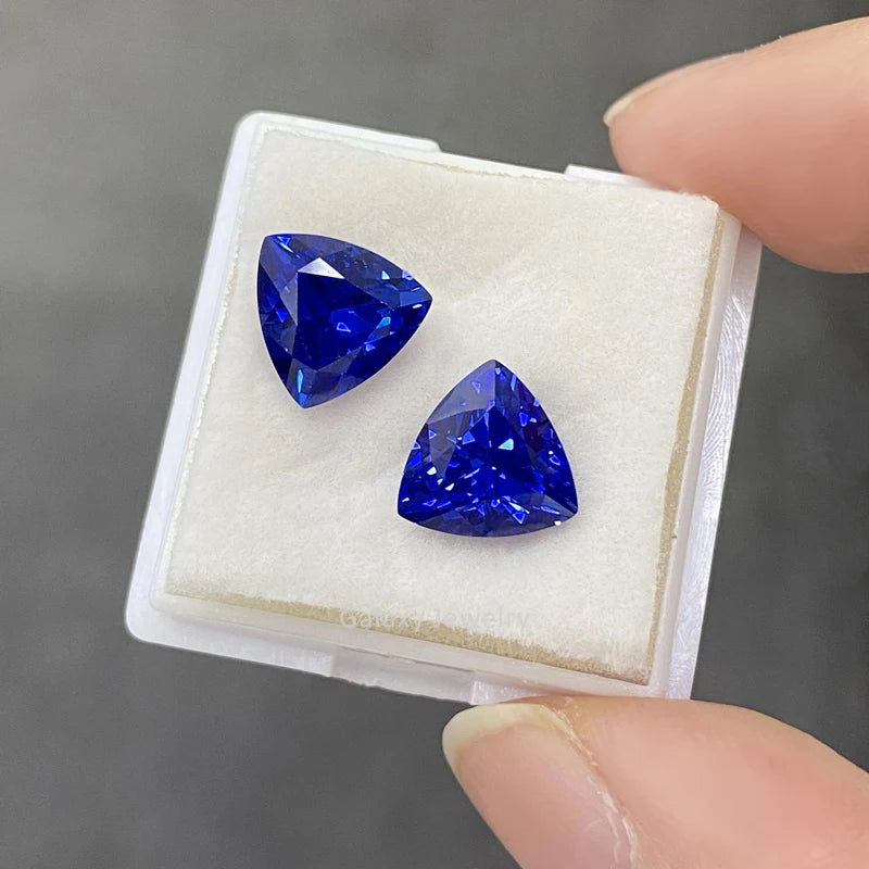 Precious Custom Royal Blue Color Synthetic Gemstone Trillion Cut Loose Lab Created Blue Sapphire Stones for Necklace Making